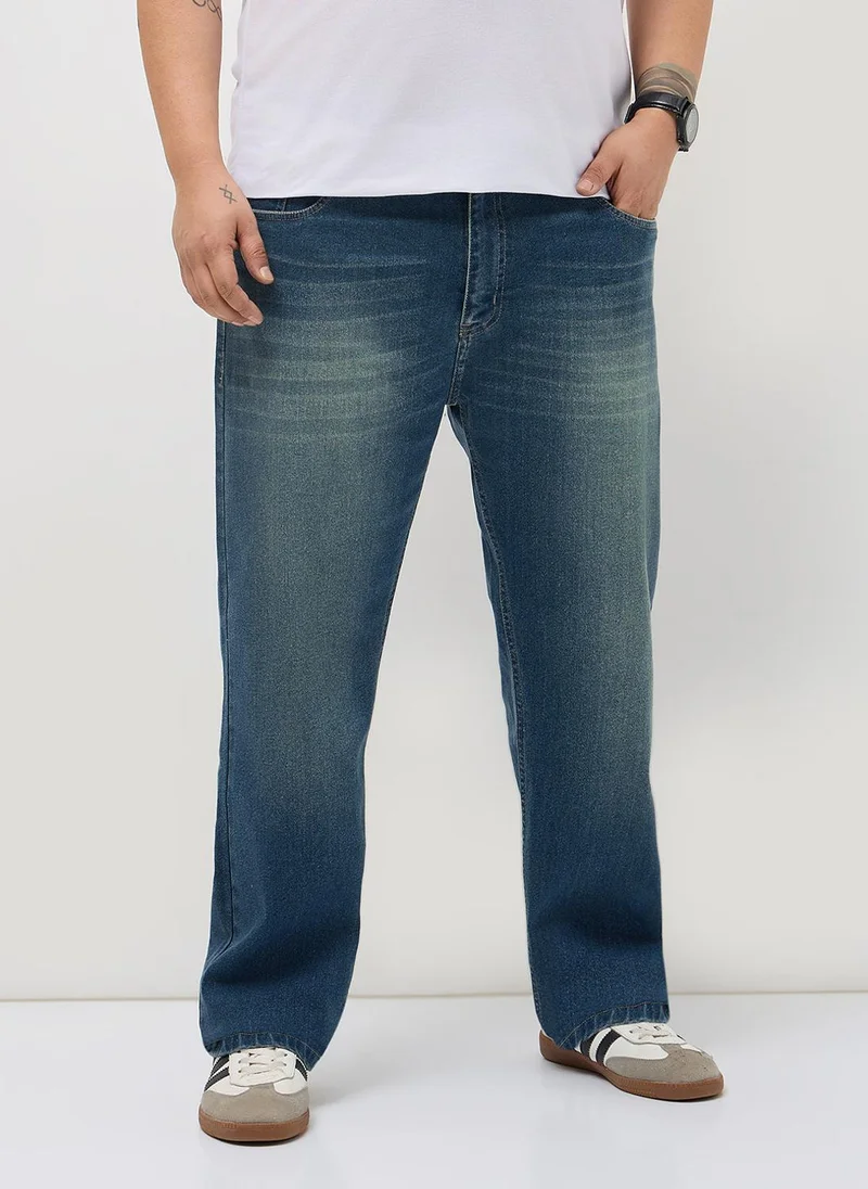Urbano Plus Men's Light Blue Regular Fit Heavy Washed Denim Jeans Stretchable